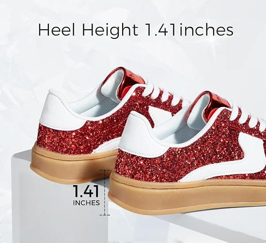 LUCKY STEP Women's Glitter Sneakers Fashion Retro Casual Sparkly Bling Shiny Dressy Bedazzled Bridal Wedding Anti Slip Walking Shoes thumbnail 6