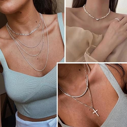 VKME 43 PCS Silver Jewelry Set for Women,Ball Dangle Hoop Earrings,Multi Layered Bracelets,Stackable Knuckle Rings,Adjustable Dainty Necklaces,Anniversary Valentine Fashion Trendy Party Gift Pack thumbnail 3