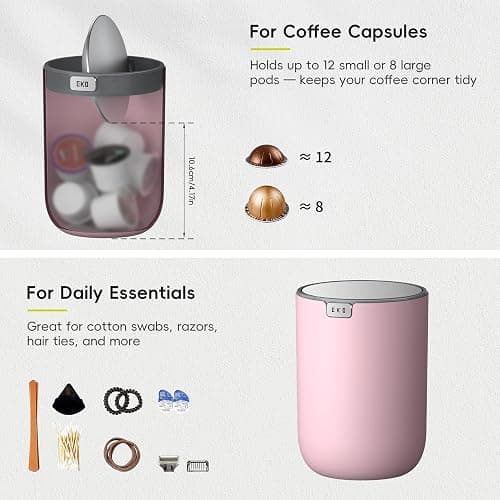 EKO Mini Desk Trash Can with Swing-Top Lid 0.4 Gallon Small Table Round Wastebasket for Office, Home, Car (Pink) thumbnail 3