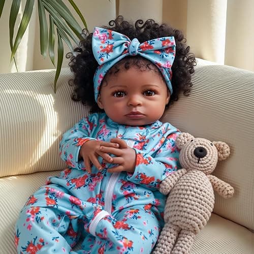 BABESIDE Lifelike Reborn Black Girl- 18-Inch Realistic Newborn Real Life Baby Dolls with Clothes and Toy Gift for Kids Age 3+ thumbnail 4