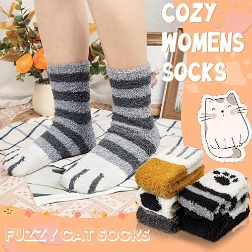 YSense Fuzzy Socks for Women 5 Pairs Warm Fluffy Winter Stocking Soft Cute Cat Animal Socks thumbnail 6