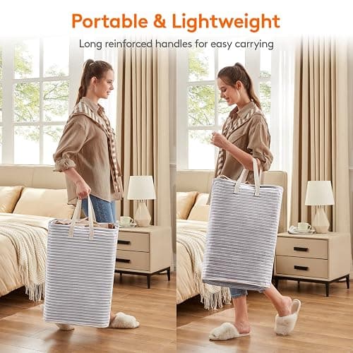 Lifewit 2 Pack Laundry Hamper Large Collapsible Laundry Baskets, Freestanding Waterproof Clothes Hamper with Easy Carry Handles in Laundry Room Bedroom Bathroom College Dorm, Grey, 2 x 80L thumbnail 6