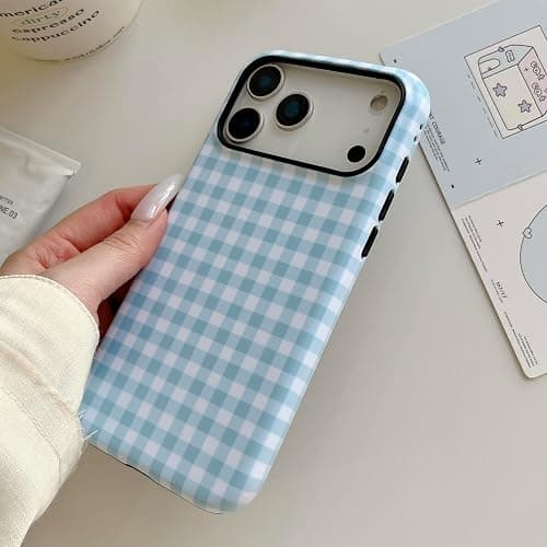 ZUDIISO Gingham Case for iPhone 17 Pro Max, Cute Checkered Aesthetic Pattern, Slim Protective Soft TPU Shockproof Bumper Cover for Women Girls - Blue Classic Retro Plaid (Blue, for iPhone 17 Pro Max) thumbnail 4