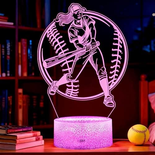 POSSHE Softball Night Light, Softball Gifts for Girls, 3D Illusion Lamp with Remote Control, 16 Colors Changing, RGB Flashing Mode and Dimmable, Softball Accessory Gifts for Girls Christmas Decor - Image 1