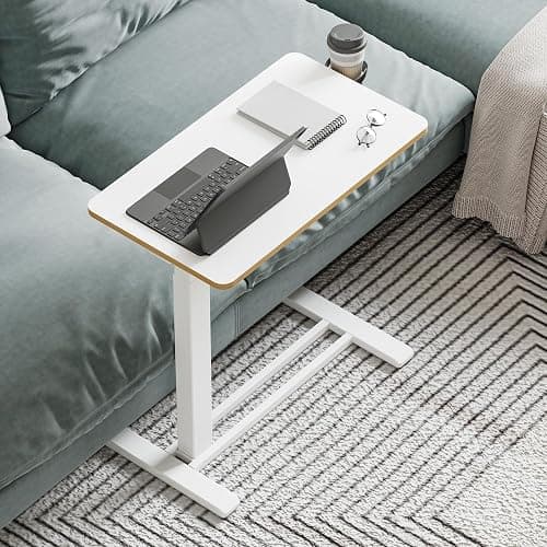 FitStand Medical Overbed Adjustable Bedside Table with Hidden Casters, Pneumatic Mobile Rolling Laptop Standing Desk with Tray for Home and Hospital Use, White thumbnail 2
