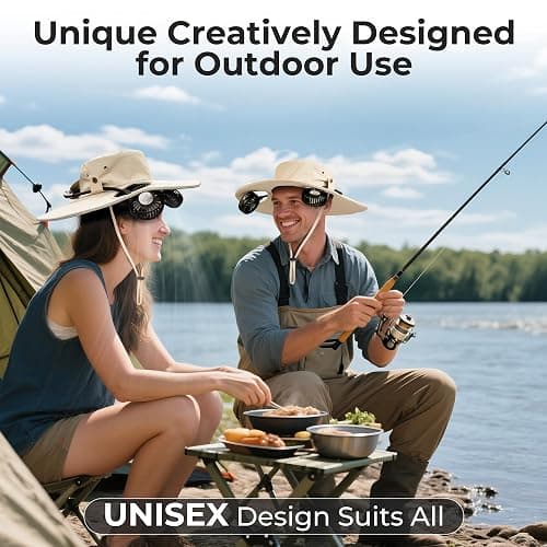 AMACOOL 2-in-1 Hands-Free Hat Fan with Detachable Neck Fan, UPF 50+ Wide Brim Sun Hat, 3-Speed Adjustable, 2600mAh Rechargeable Fishing Essentials for Men Women Camping Travel Delivery Outdoor-Khaki thumbnail 2
