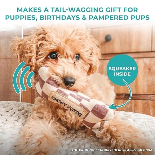 Haute Diggity Dog Checker Chewy Vuiton Bone, Plush Designer Dog Toys with Interactive Squeaker, Stimulating Pet Enrichment, Machine-Washable & Safe Materials for All Breeds, Size Small thumbnail 5