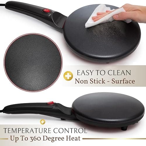 Moss & Stone Electric Crepe Maker – 8” Portable Crepe Pan Nonstick with Dipping Plate, Auto Shut-Off, On/Off Switch, Even Heating & One Automatic Temperature Control – Compact Crepe Maker thumbnail 3