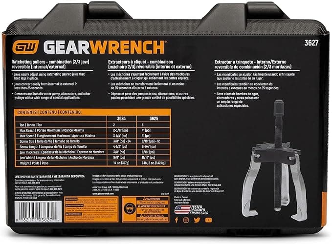 GEARWRENCH 2 or 3 Jaw Internal/External Ratcheting Puller Set, 2 and 5 Ton - 3627 thumbnail 16
