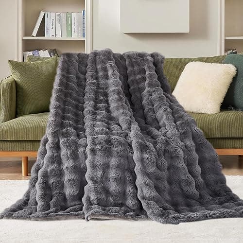 Kuscheldecke Kaninchen Plüsch Decke Super Soft Wohndecke Dick 1000 G/M² Flanell Decke Couchdecke Warme Überwurfdecke Sofadecke Vielseitig Blanket Für Bett Sofa Schlafzimmer Büro Dunkelgrau 130 x 160cm thumbnail 2