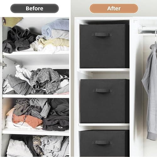 STORAGE MANIAC Storage Cubes, 13 Inch Collapsible Storage Bins with Handles, 8 Pack Fabric Foldable Bins for Organization, Durable Storage Bins for Closet, Shelves, Offices, Toys, 8-Pack Black thumbnail 7