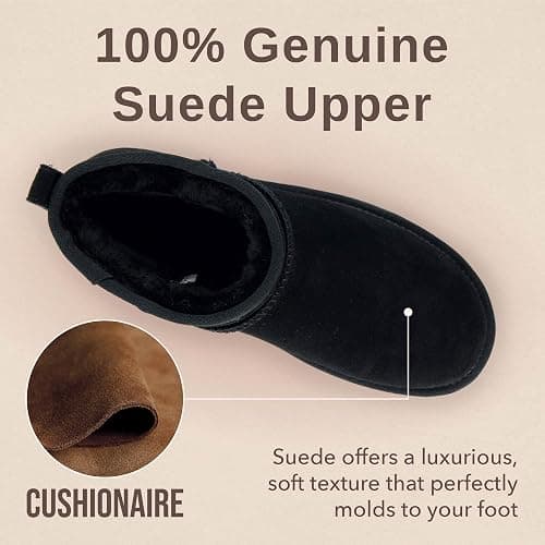 CUSHIONAIRE Hip-3 Genuine Suede Leather Ankle Boots for Women – Pull On Cozy Faux Fur Boots Womens Shoes with Comfortable Memory Foam thumbnail 8