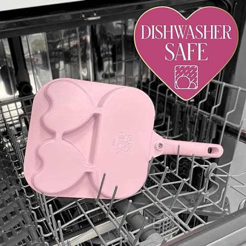 Paris Hilton Ceramic Nonstick Divided Skillet with Heart-Shaped Sections and Grill Plate, Cast Aluminum, Dishwasher Safe, 8-Inch, Pink thumbnail 5