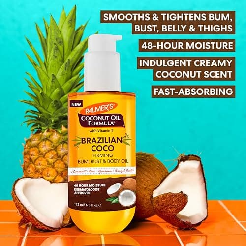 Palmer's Coconut Oil Formula Brazilian Coco Firming Body Oil with Vitamin E, 6.5 Fl Oz, Helps with Skin Tightening & Firming of Bum, Bust & Belly, Provides 48Hr Moisture, Dermatologist Approved thumbnail 4