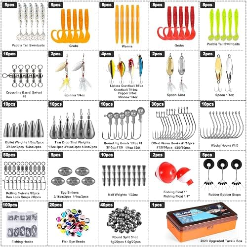 PLUSINNO 353/404 PCS Fishing Lures, Upgrade Fishing Tackle Box with Tackle Included, Crankbaits, Hooks, Weights, Other Accessories, Fishing Lure Bait Gear Equipment Kit Gift for Men Freshwater Bass thumbnail 3