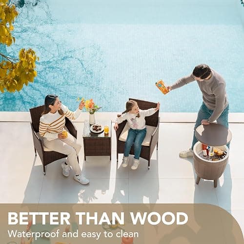 Devoko Patio Porch Furniture Sets 3 Pieces PE Rattan Wicker Chairs with Table Outdoor Garden Furniture Sets (Brown/Beige) thumbnail 6