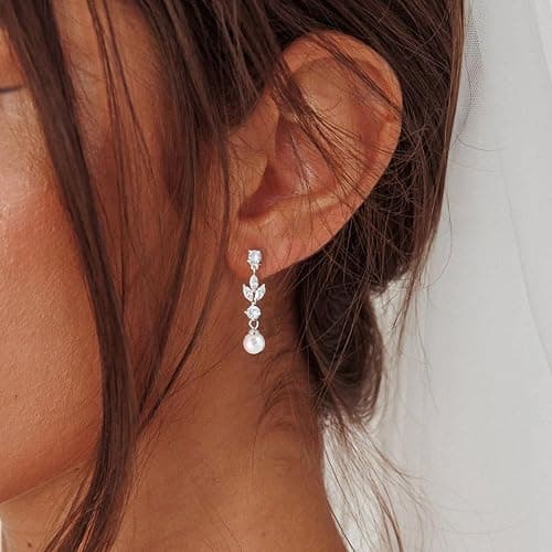 SELSHE SELSHE Dangle Earrings for Women, 14k Gold Plated Pearl Drop Earring Dainty Gold Earrings for Women Trendy Cute Prom Bridal Earring Long Wedding Pearl Earring Formal Jewelry thumbnail 2