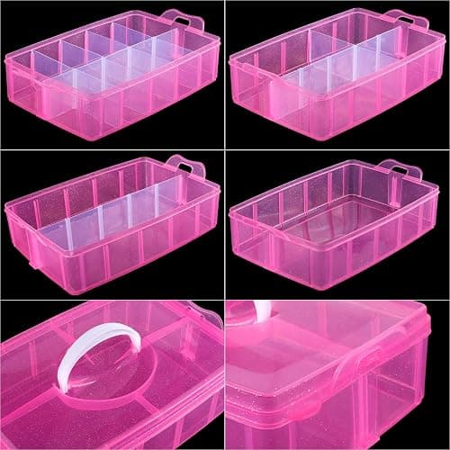 SGHUO 3-Tier Pink Craft Storage Container, Stackable Organizer Box with Dividers for Art Supplies, Beads, Washi Tapes, Seed, Hair Accessories, Nail, 9.5X6.5X7.2in thumbnail 4