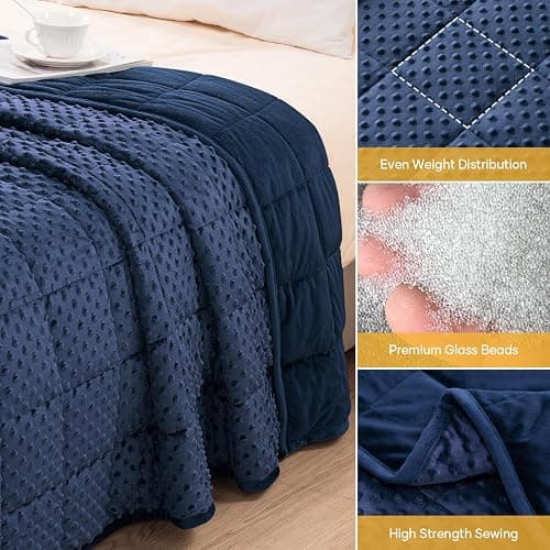 Wemore Minky Dot Weighted Blanket for Adults Twin Size 15 lb, Soft Heavy Blanket for Stress Relief and Sleep Promotion, Breathable Blanket for All-Season with Glass Beads, Navy Blue 60 x 80 inches thumbnail 6
