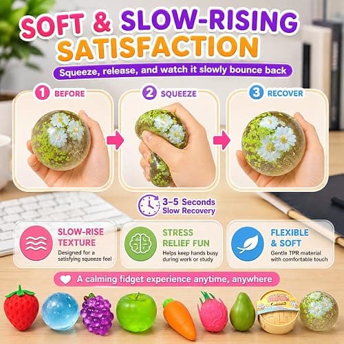 9 Pack Squishy Toys Squeeze Set Slow Rising Squishy Fidget Toys - Sugar Squishies Filled Stress Ball Glitter Color Changing Cute Food-Shaped Random Colors Stretchy for Desk, Office (9 Set) thumbnail 3