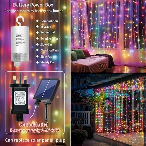 Curtain Lights Battery Operated 10x10Ft 300LED Waterproof Waterfall Light with 8 Modes Remote Dimmable Timer Memory Twinkle Fairy String Lights for Outdoor Indoor Gazebo Wedding Pergola Patio Bedroom thumbnail 2