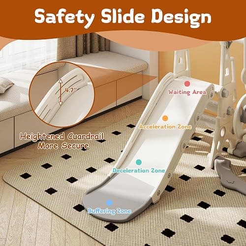 4 in 1 Toddler Slide and Swing Set, Baby Kids Slide for Age 1-3, Outdoor Indoor Playset with Basketball Hoop, Adjustable-Height Swing thumbnail 4