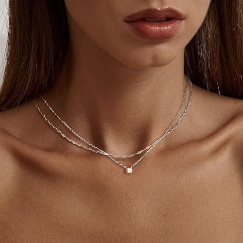 Tewiky Dainty 14k Gold Plated/Silver Cubic Zirconia Necklaces for Women, Simple CZ Jewelry Necklaces Trendy Gifts thumbnail 2