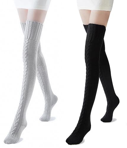 Pcavin Women's Thigh High Socks, Extra Long Over the Knee Boot Leg Warmers | Cable Knit Texture, Warm Thick Knit, Over Knee Length, Winter Boot Socks, Soft Leg Warmers, Sweater Stockings thumbnail 2