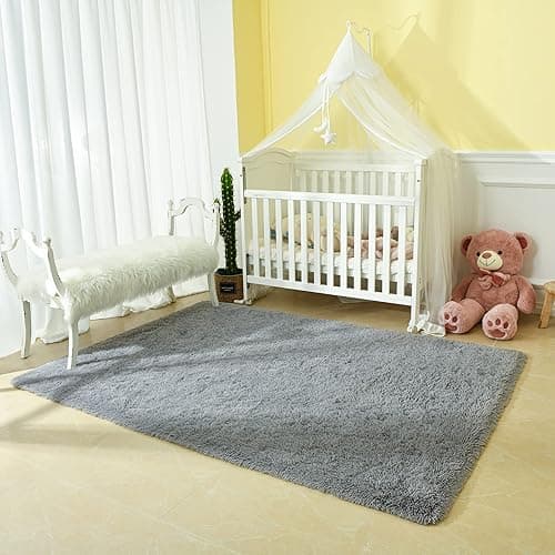 Andecor Soft Fluffy Bedroom Rugs, 4 x 6 Feet Indoor Shaggy Plush Area Rug for Boys Girls Kids Baby College Dorm Living Room Home Decor Floor Carpet, Grey - 4' x 6' (Rectangular) - Grey thumbnail 3