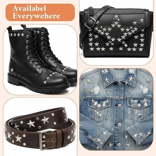Mabor 200PCS Star Studs for Clothing, Metal Spikes Rivets for DIY Jacket, Belt, Bag, Shoes, Punk Rock Decoration, Silver thumbnail 6