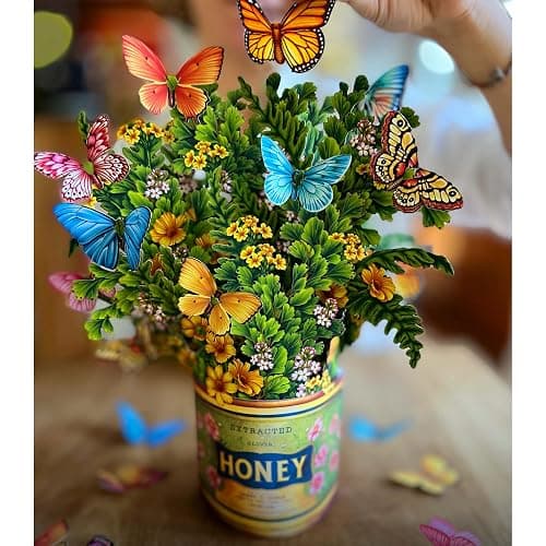 Freshcut Paper Pop Up Cards, Butterflies & Buttercups, 12 Inch Life Sized Forever Flower Bouquet 3D Popup Greeting Card, Birthday Cards, Thank You Card, Blank Notecard & Envelope - Buttercups & Butterflies thumbnail 6
