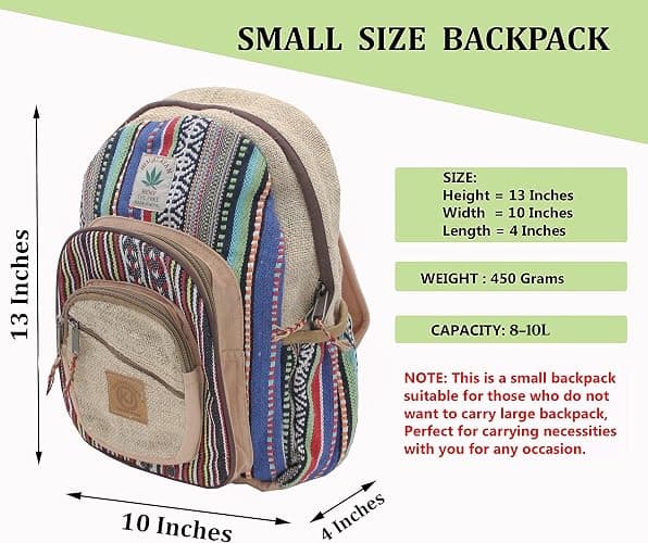 KayJayStyles Handmade Natural Hemp Nepal Backpack Purse, Small Lightweight Daypack (DAYPACK1) thumbnail 2