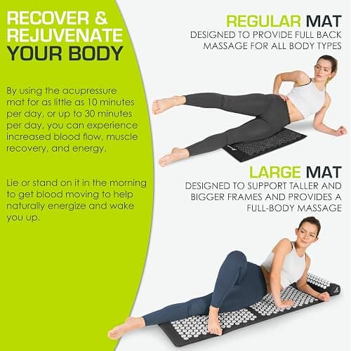 ProsourceFit Acupressure Mat and Pillow Set for Back/Neck Pain Relief and Muscle Relaxation, Large - Black/Black thumbnail 5