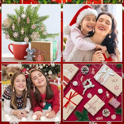 DTOFOOT Christmas Charms, 60Pcs Christmas Candy Charms for Jewelry Making, Holiday Red White Candy Cane Charm Pendants for Bracelet Necklace Earrings Making DIY Crafts thumbnail 7
