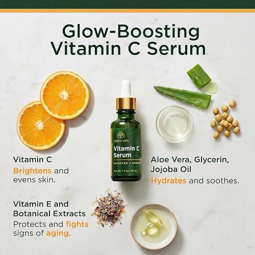 Tree of Life Beauty Vitamin C Skin Care Set, Skin Brightening Face Oil for Dark and Age Spots, Facial Serums for Dry and Sensitive Skin with Hyaluronic Acid & Vitamin E for Soft Smooth Skin, 1 Fl Oz thumbnail 2