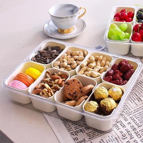 Yuroochii Snackle Box Container, Portable Snack Box 8 Compartment Divided Serving Tray with Lid & Handle, Clear Snack Charcuterie Platter for Travel Candy Party Fruit Salad (White) thumbnail 8