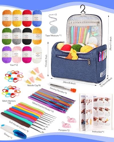 Aeelike Crochet Kits for Beginners Adults Kids, Complete Crochet Set, Navy | Crochet Kit for Beginners Young and Old, All-inclusive Kit with Crochet Hooks 655 Yards Yarn Instruction Knit Bag, Ideal Gift thumbnail 4