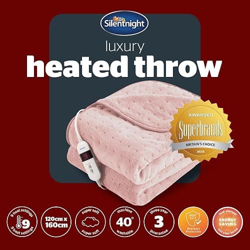 Silentnight Comfort Control Heated Throw Blanket - Luxury Fleece Electric Heated Overblanket for Sofa Bed with 9 Heat Settings, Fast Heat-up and Safety Shut Off - Machine Washable - 120x160cm - Blush thumbnail 9