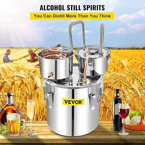VEVOR Alcohol Still 13GAL/50L, Alcohol Distiller with Thumper Keg, Distillery Kit for Alcohol with Copper Tube & Build-in Thermometer & Water Pump thumbnail 4