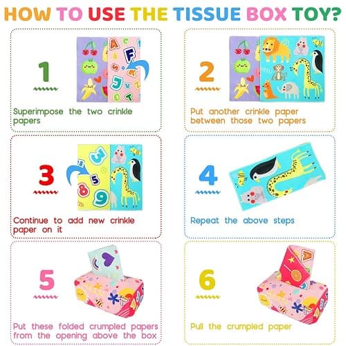 Baby Tissue Box - Montessori Toys for 6-12 Months, 1 Year Old - Soft Stuffed High Contrast Crinkle Infant Sensory Toy, Boys&Girls Toddler Early Learning Baby Gifts thumbnail 6