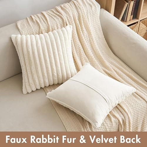 MIULEE Plüsch Kissenbezug 40x40 Weihnachten Deko Flauschige Kissenbezüge Kunstpelz Fell Sofakissen Flauschig Dekokissen Kissenhülle für Wohnzimmer Schlafzimmer Sofa Kuschelkissen Weiß 2er Set thumbnail 3