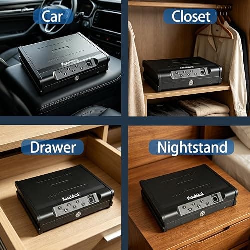 Biometric Fingerprint Handgun Safe, Small Nightstand Gun Lock Box with 3 Access Modes, 0.1s Quick Fingerprint Unlock & Voice Prompt, Heavy Steel Pistol Storage Box for Bedroom Home and Vehicle Use thumbnail 6