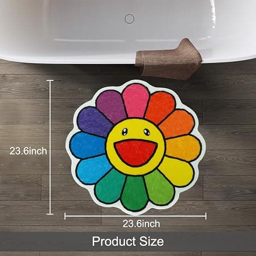 Jizrecly Flower Bath Mat, Flower Cute Fun Bath Rugs Non-Slip Absorbent Bathmat for Bathroom Floor Tub Shower Decor Rainbow Smiley Face thumbnail 2