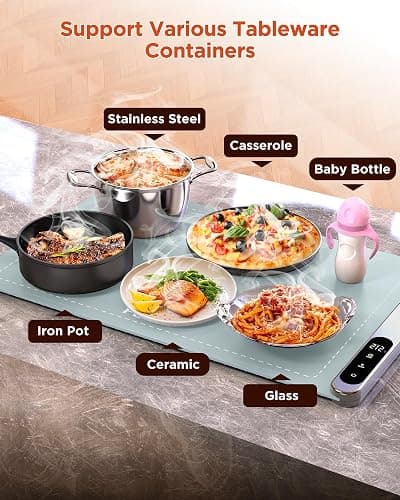 FEPPO Food Warming Mat, Upgrade High-tech Graphene Heating Film, Fast Full Surface Electric Warming Tray with 6 Level Adjustable Temperature and 6 Hours Timer, Roll Up Food Warmers for Parties Buffet thumbnail 6