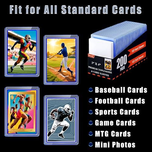 TRUGQ 2000 Card Sleeves Toploads for Cards,3" x 4" Baseball Card Protectors,Premium Standard Size Trading Hard Plastic Card Holder for Sports Football Cards(1000 Hard Protectors +1000 Soft Sleeves) thumbnail 5