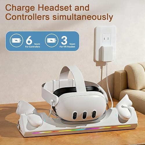 Charging Dock for Oculus/Meta Quest 3S,Oculus/Meta Quest 3 Magnetic Charging Station for VR Headset Controllers,with 2 Rechargeable 2100mAh Batteries, USB-C Charger, LED Indicator thumbnail 2