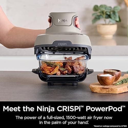 Ninja Crispi Air Fryer, Microwave, Freezer & Dishwasher Safe, Non Toxic Glass Portable Cooking System, 4 QT & 6 Cup Glass Containers with Storage Lids, Easy Meals, Air Fry, Bake, Stone, FN101ST - Stone thumbnail 4