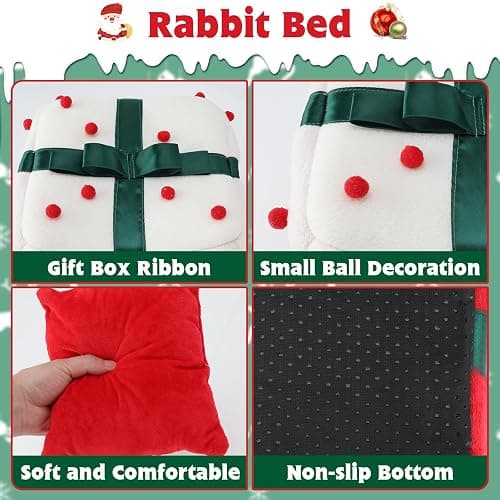 YUEPET Christmas Rabbit Bed Warm Bunny Hideout House, Cozy Washable Small Animal Hideout for Rabbit Bunny Guinea Pig Ferret Chinchilla 11.8"×11.8"×11.8" thumbnail 4