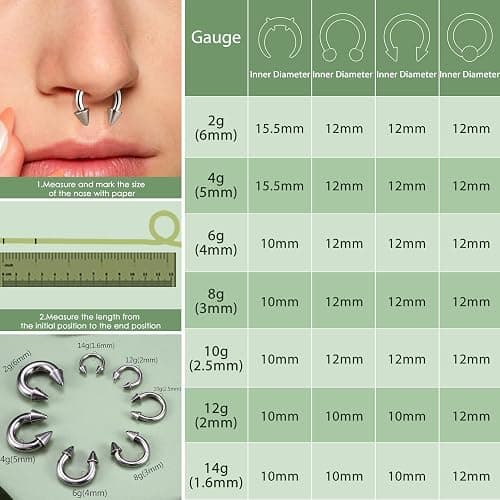 YADOCA Surgical Steel Septum Kit - 2G to 14G Septum Rings, Pincher, Tapers & Gauge, Nose Piercing Jewelry - Silver & Black Tone thumbnail 4