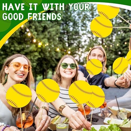 Tenceur 80 Pcs Softball Cutouts 5.91 Inch, Sports Party Decorations DIY Paper Ball Cut Outs with Glue Points, Bulletin Board Poster Sport Theme Party Birthday Baby Shower Game Day Wall Decor Supplies thumbnail 5